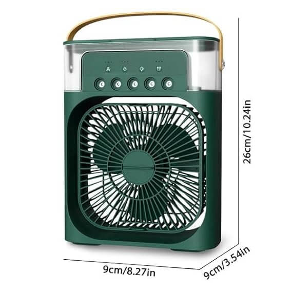 Portable Mini Air Cooler Fan with Humidifier, 3 Wind Speeds, 3 Spray Modes, 7 Color LED Light & Timer – Personal USB Desk AC for Room, Office, Travel