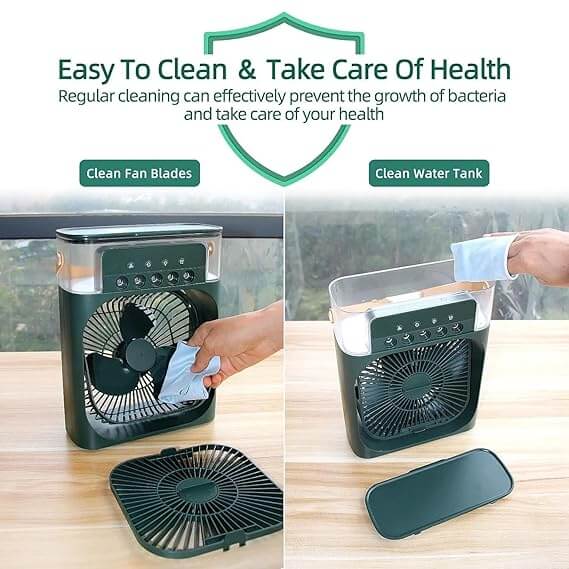 Portable Mini Air Cooler Fan with Humidifier, 3 Wind Speeds, 3 Spray Modes, 7 Color LED Light & Timer – Personal USB Desk AC for Room, Office, Travel